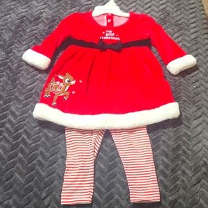 Rudolph Red Nose Reindeer 12 month dress with strip tights 🦌